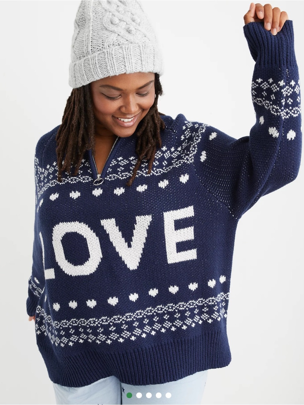 AERIE nwot size small Navy LOVE Half-Zip Knit Sweater holiday festive new
